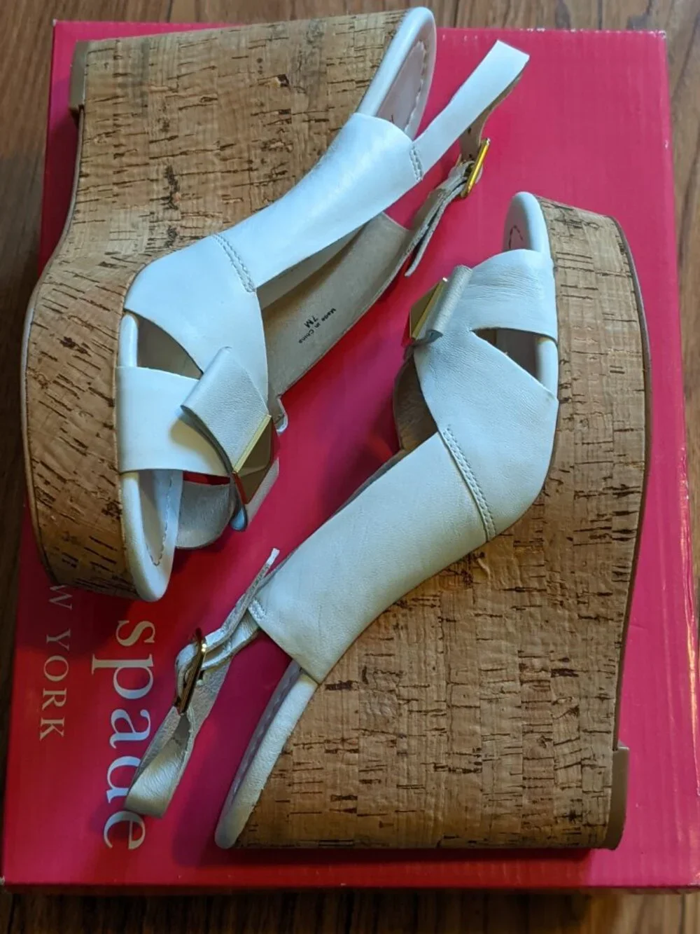 Kate Spade Diana White Nappa Leather Slingback Bow Wedge Heels Size 7 M
